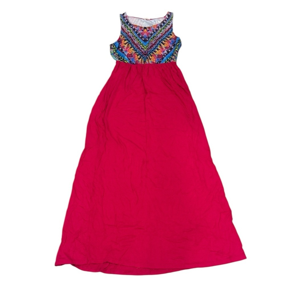 Tye Die Colorful Pink Coral Women’s Long Maxi Dress Sleeveless Large